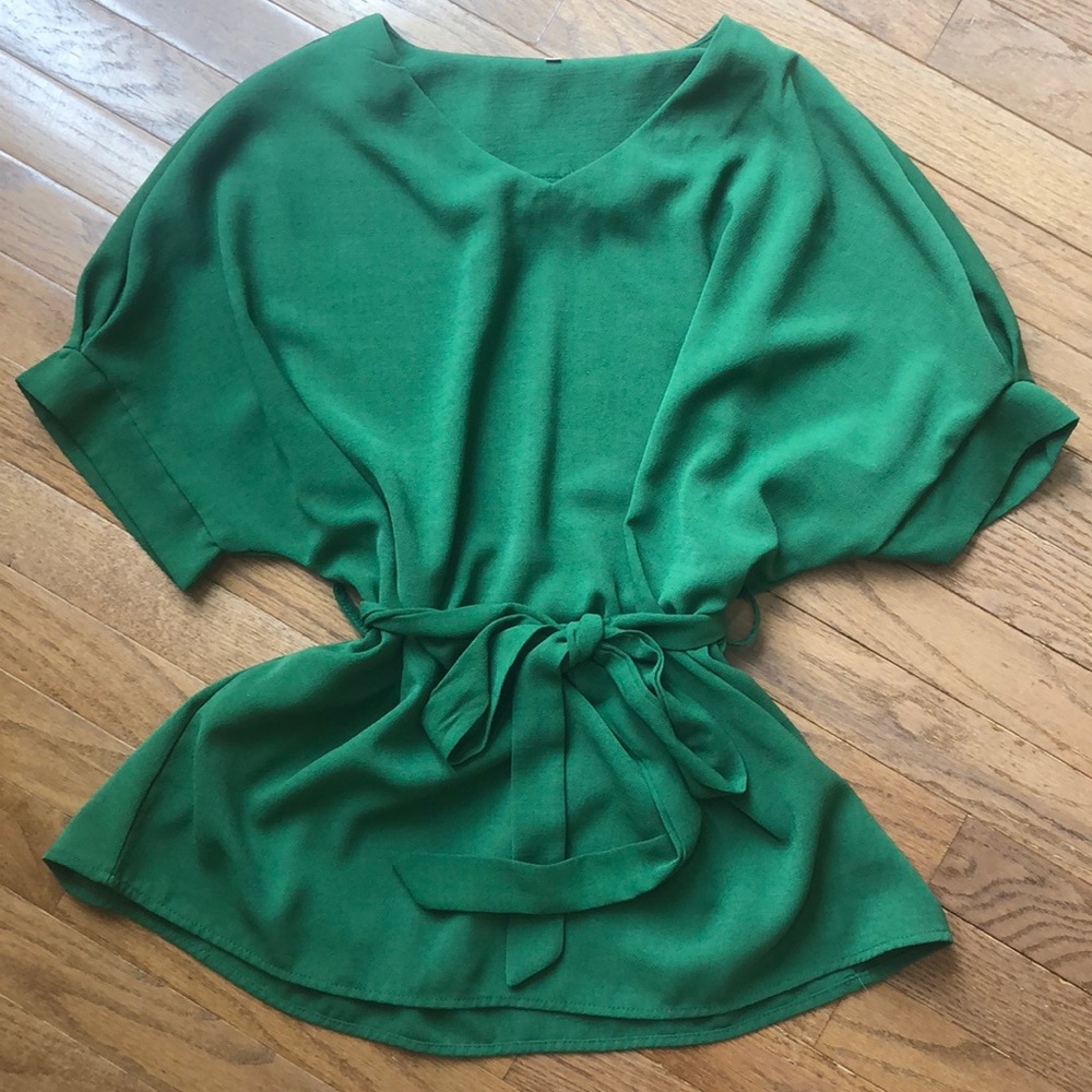 Green bow tie blouse